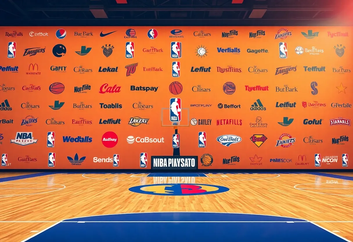 Vibrant basketball court showcasing new NBA sponsorships