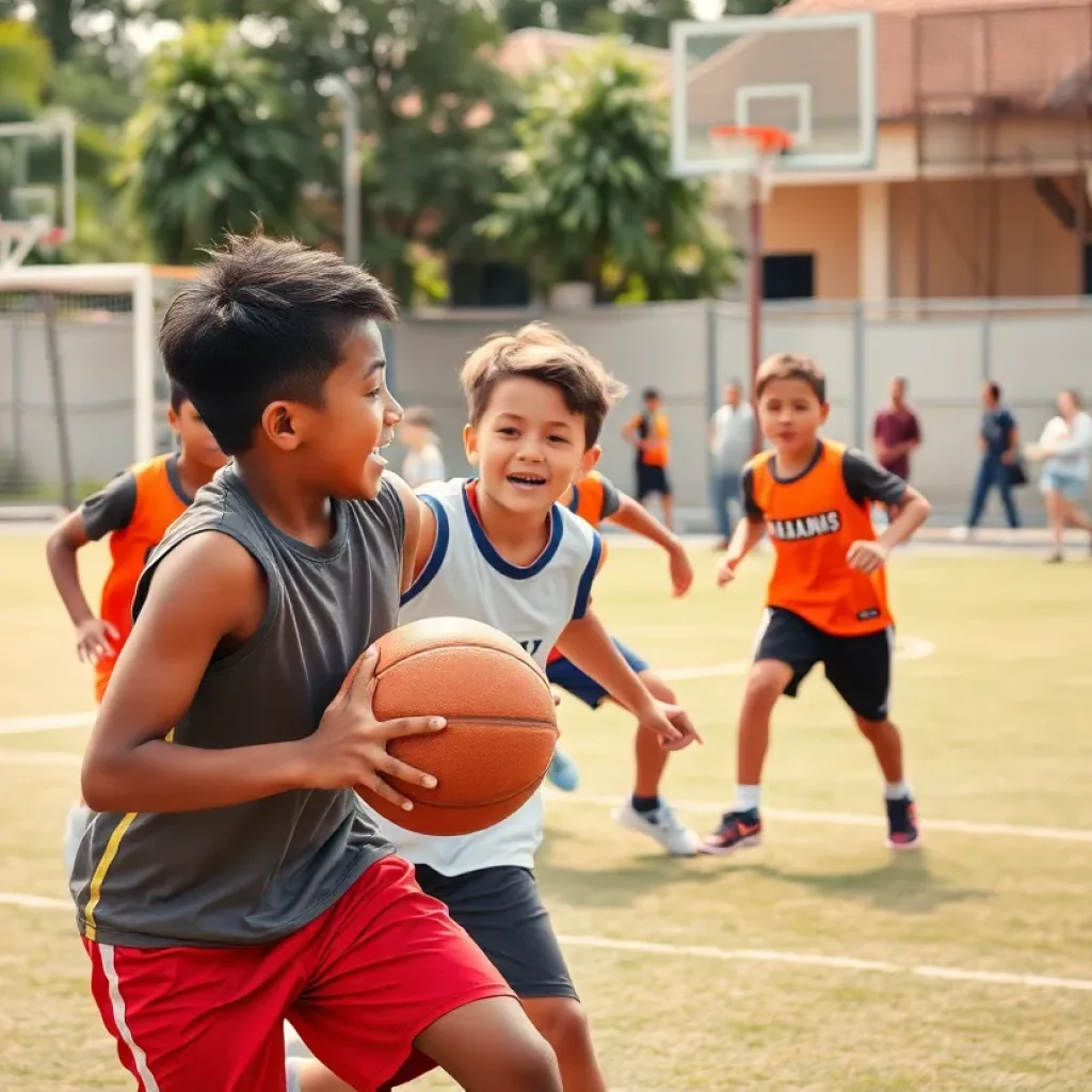 Local athletes in action during a basketball and soccer match