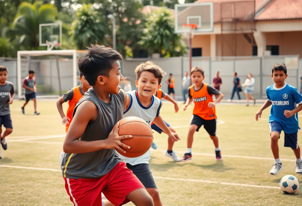 Local athletes in action during a basketball and soccer match