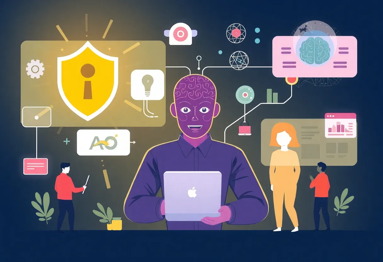 Illustration showcasing B2B marketing trends for 2025 including AI and privacy strategies.