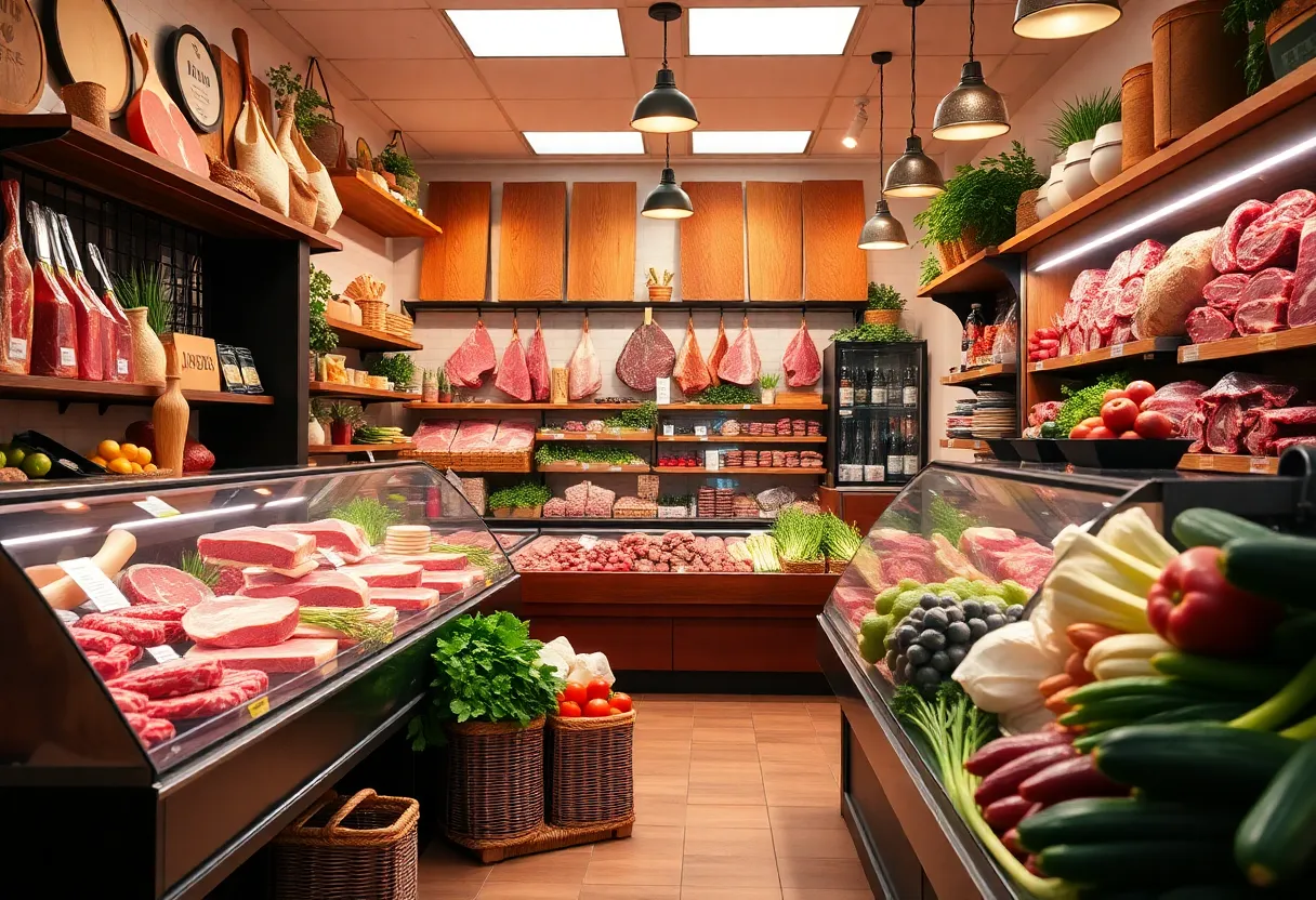 Interior of Black Sheep Market with various meats and produce