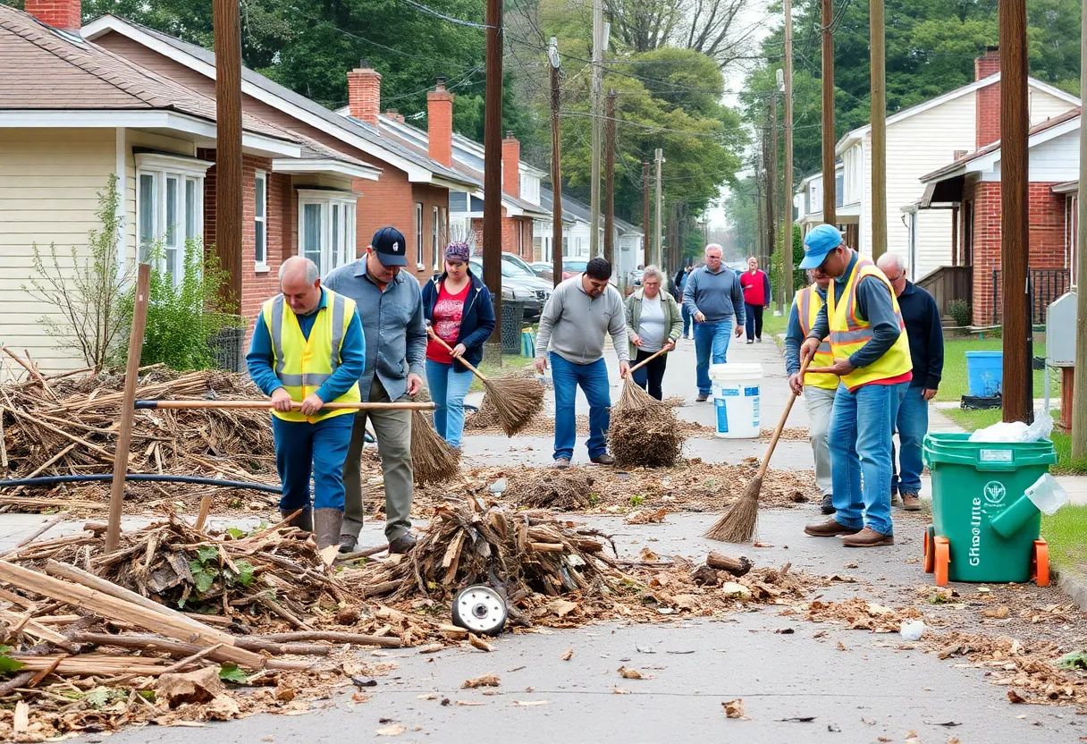 Residents of Clinton participating in a street cleanup.