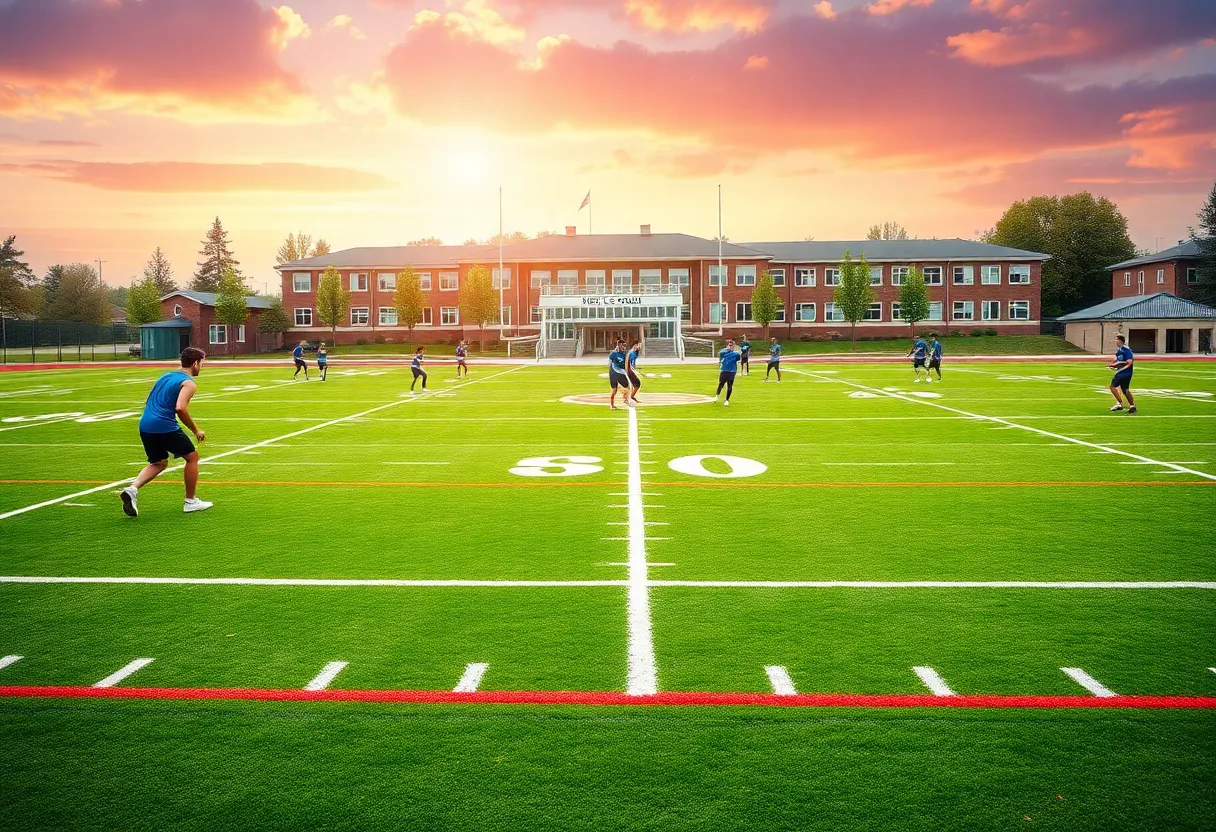 Athletes training on Clinton High School sports field