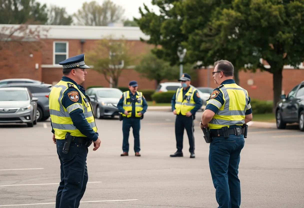 Police conducting a safety screening at Clinton High School parking lot