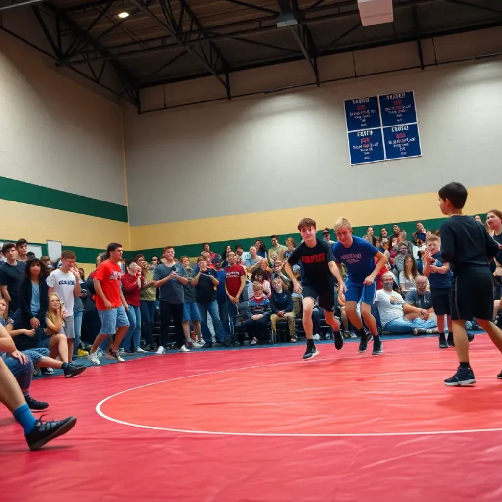 Wrestling match at Laurens District 55 High School