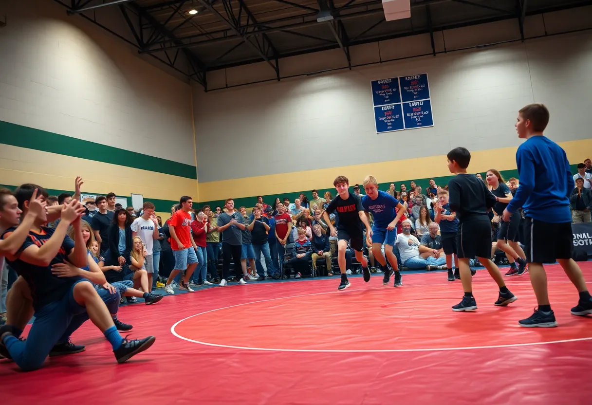 Wrestling match at Laurens District 55 High School