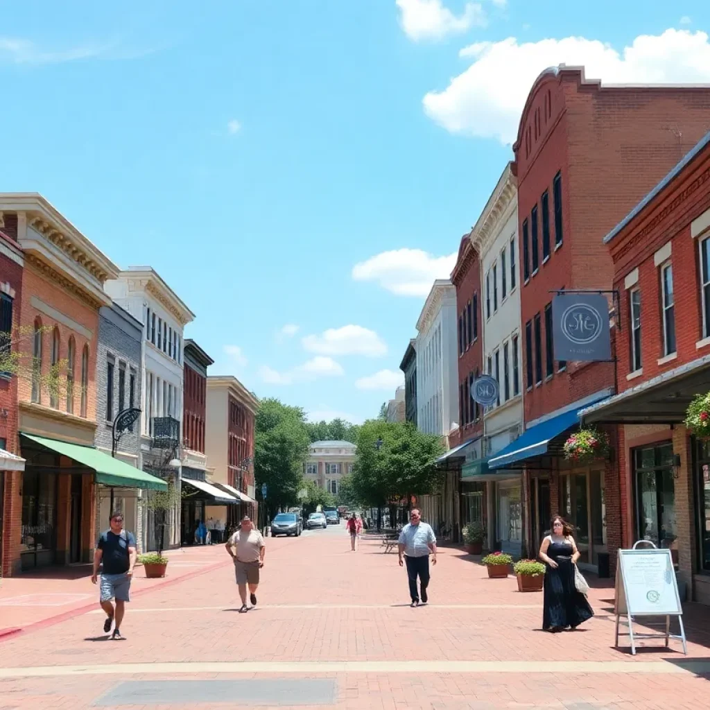 A scenic street view of downtown Newberry, South Carolina with historic architecture.