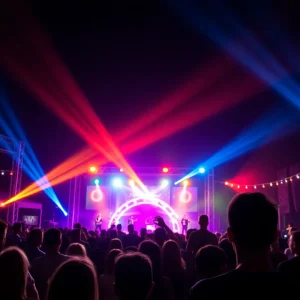 Crowd enjoying live music performances outdoors in Fountain Inn