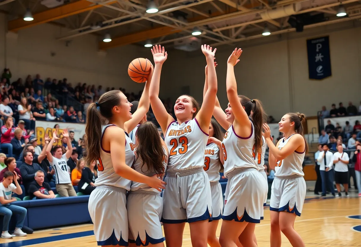 Mid-Carolina Lady Rebels celebrating after winning against Newberry Bulldogs