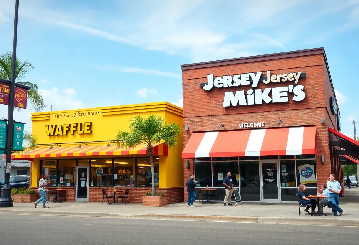 Street view of new fast food restaurants in Laurens including Waffle House and Jersey Mike's