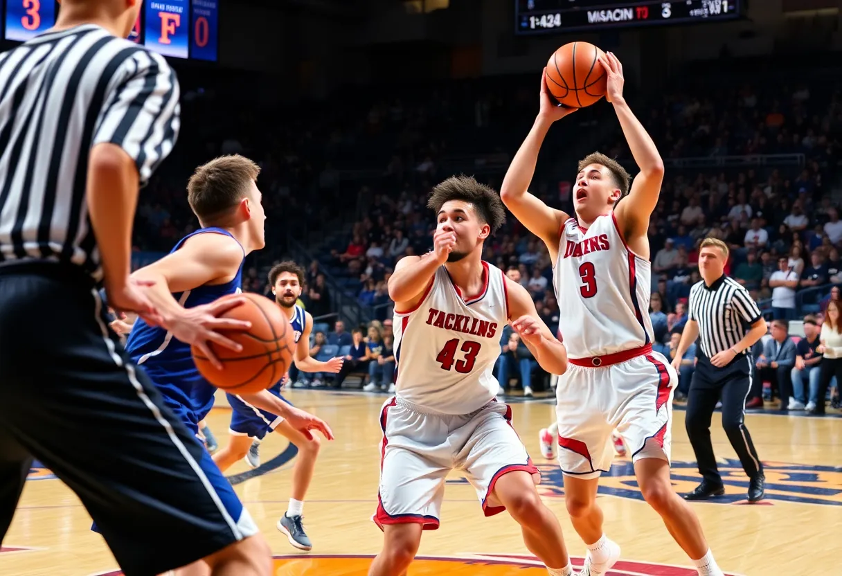 Newberry College Wolves playing basketball against Emory & Henry