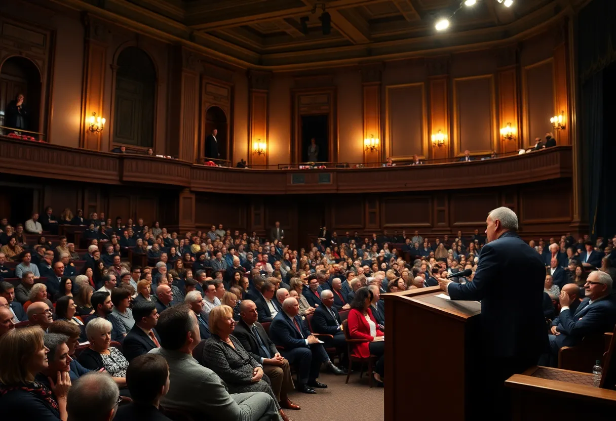 Audience at Presbyterian College auditorium during Olivia Aldridge's presentation