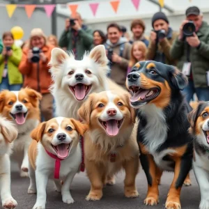 Dogs participating in the Pooch Playoffs competition with owners