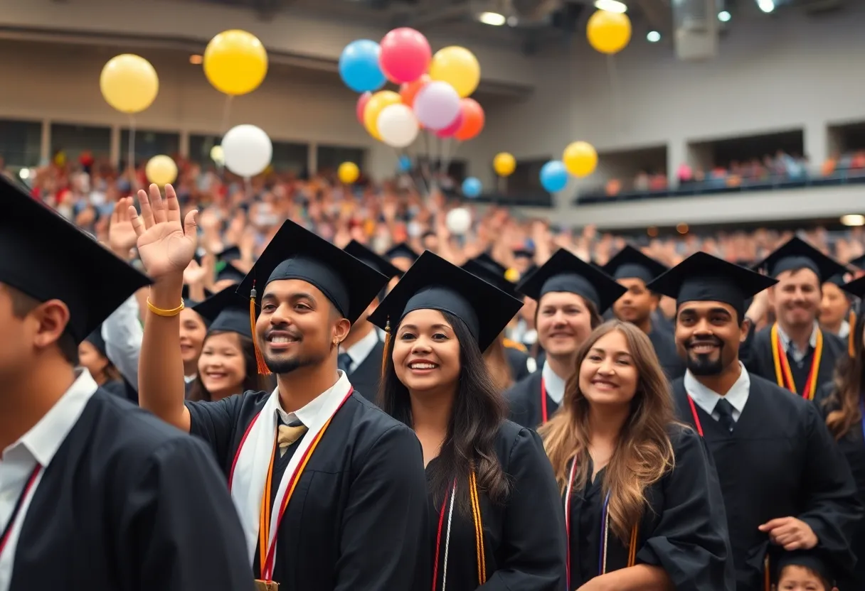 Graduates celebrating at Piedmont Technical College graduation ceremony
