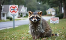 Raccoon warning sign in a suburban neighborhood of Clinton SC