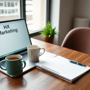 A workspace for digital marketing professionals showcasing remote working tools.