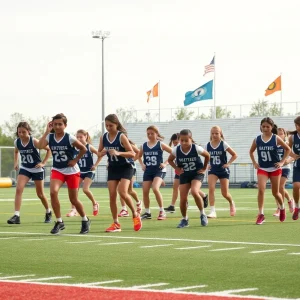High school athletes practicing on a sports field