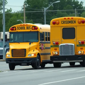 Scene of a school bus collision with a tractor-trailer at an intersection in Newberry County