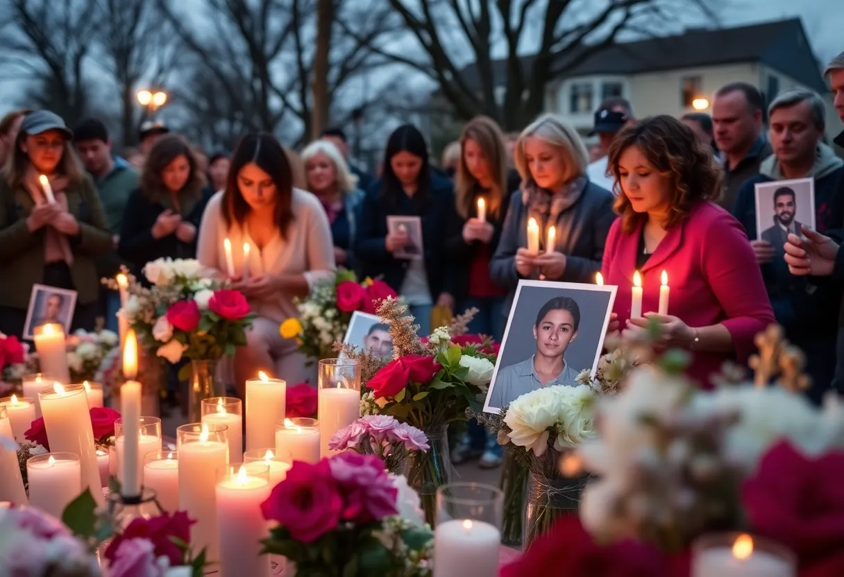 Community members gather for a vigil honoring a missing woman.