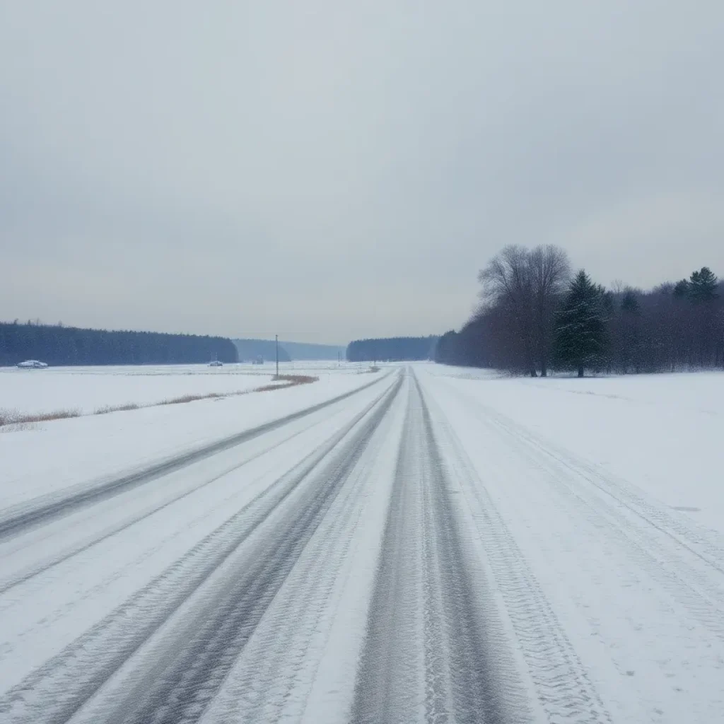 Snowy landscape during winter storm in the Carolinas