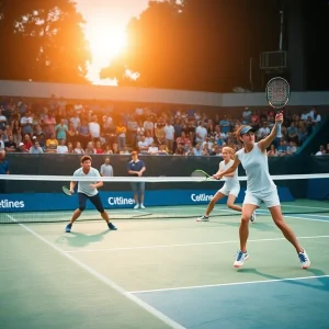 Men's tennis team from Alabama Presbyterian College competing on the court.