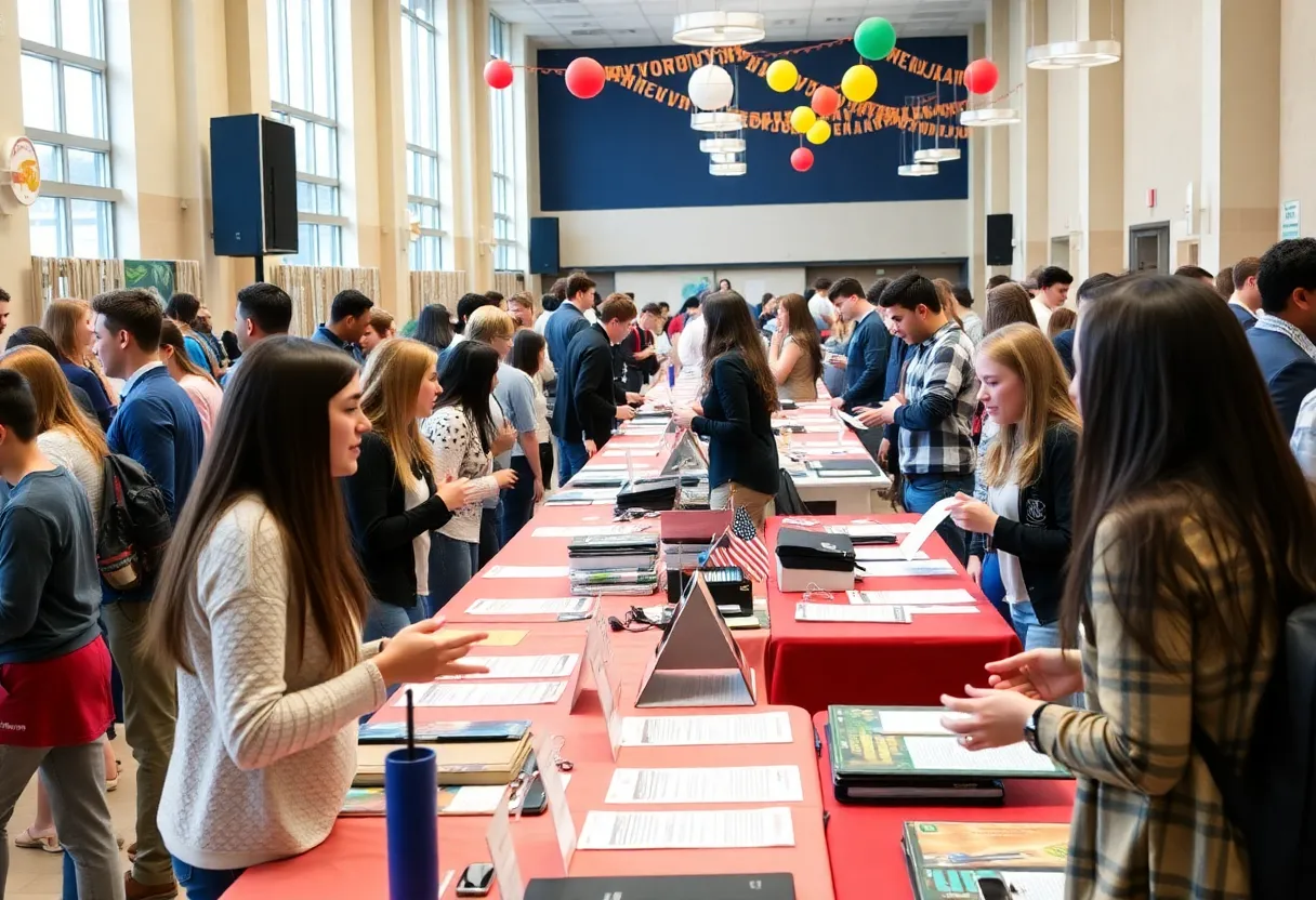 Students engaging with college representatives at HBCU Recruitment Event