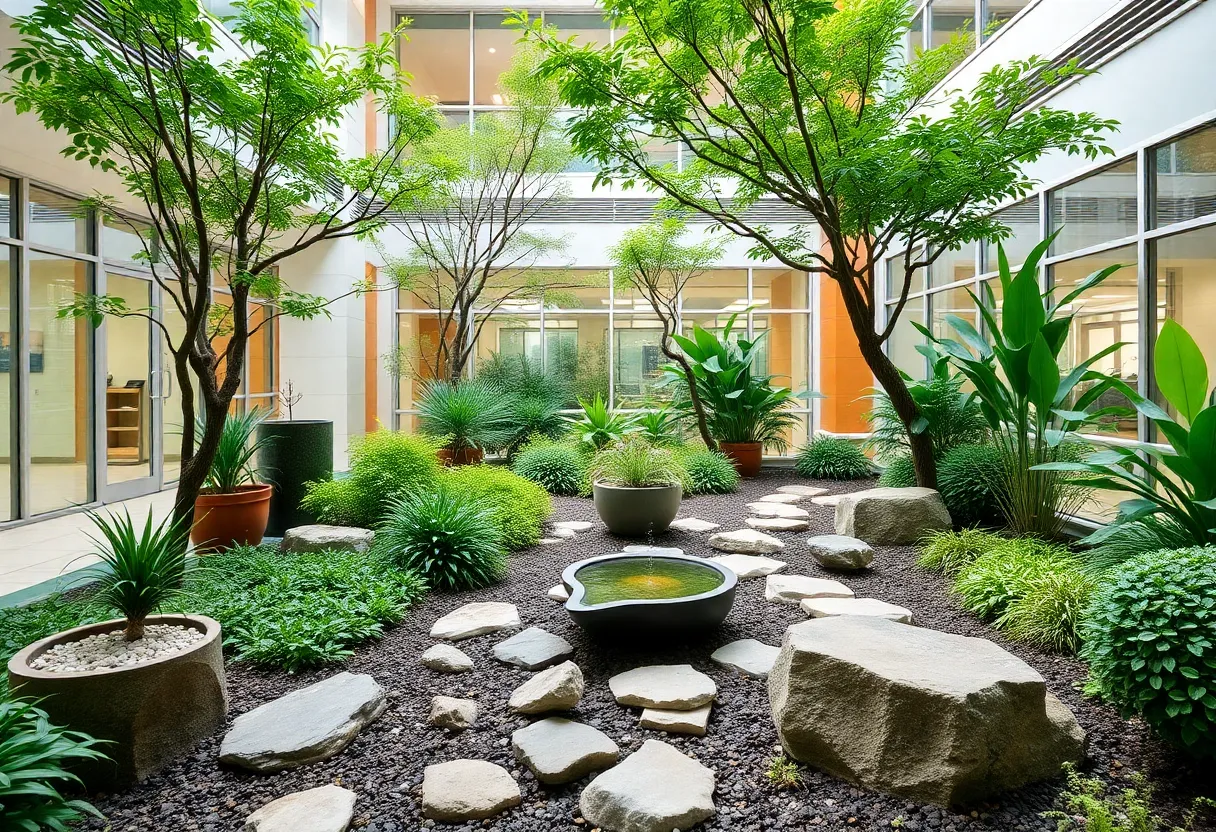 Serene healing garden at Union Medical Center