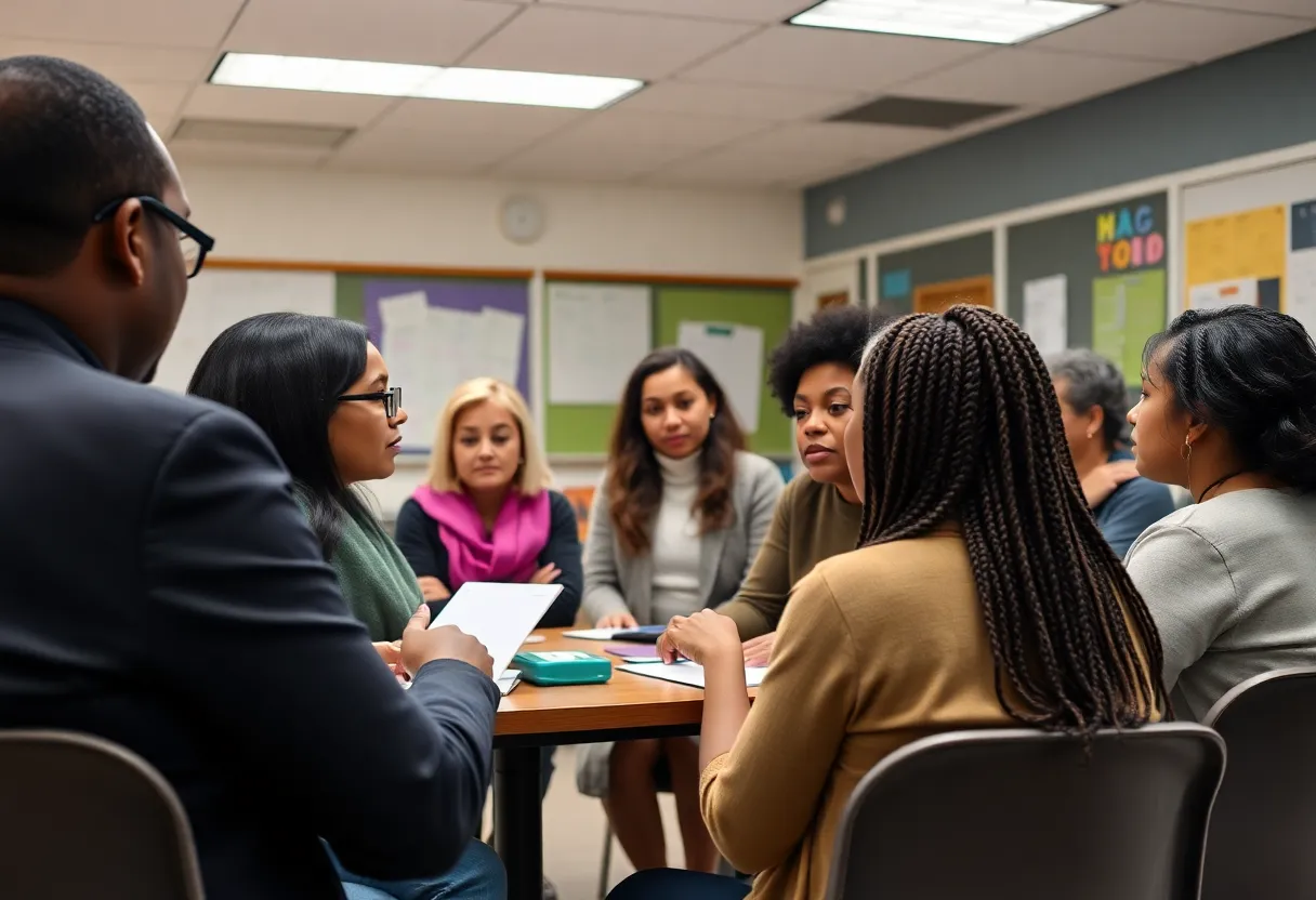 Educators and community members gathered for support during a school meeting