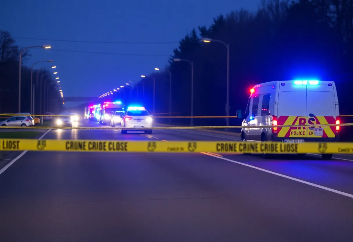 Police scene investigation of a tragic highway shooting