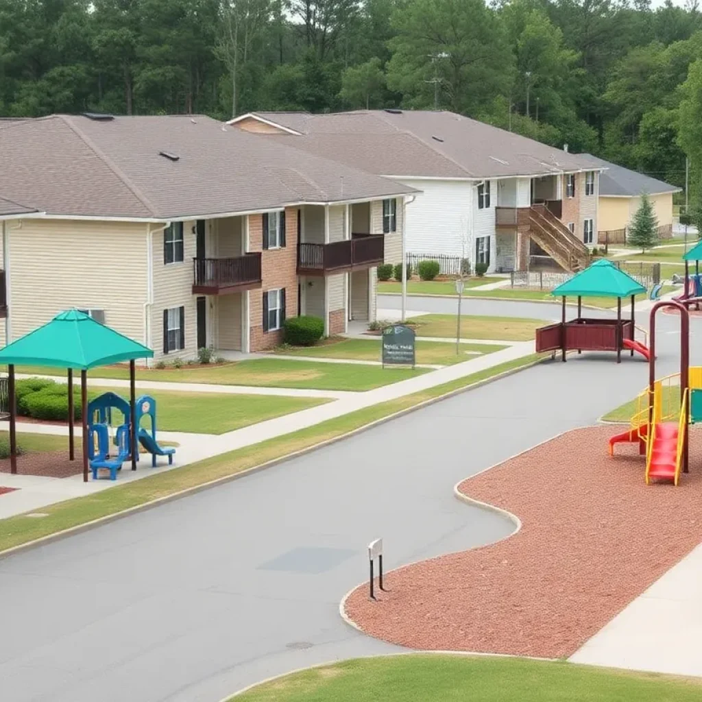 Neighborhood in Newberry with playgrounds and apartments