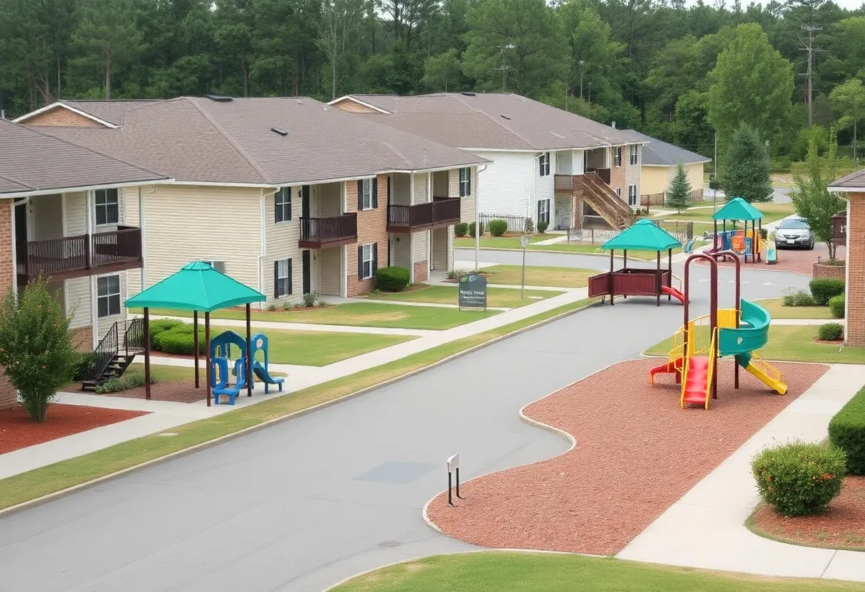 Neighborhood in Newberry with playgrounds and apartments