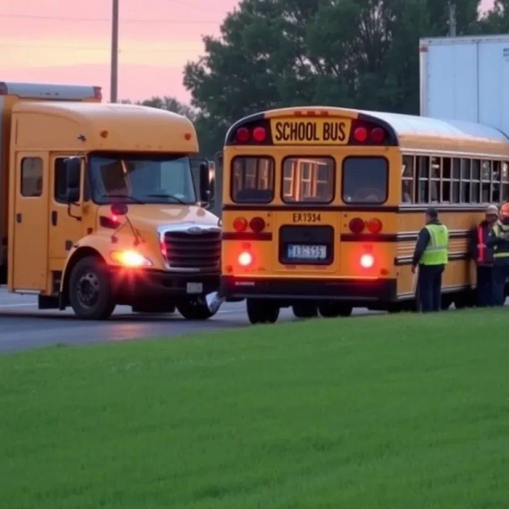 Scene of a school bus collision involving a tractor-trailer in Newberry County.
