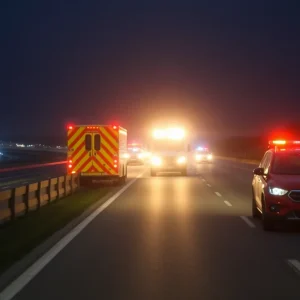 Scene of a pedestrian accident with emergency vehicles in Newberry County