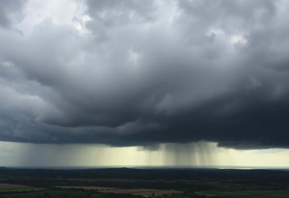 Cloudy skies indicating a weather warning in Aiken County