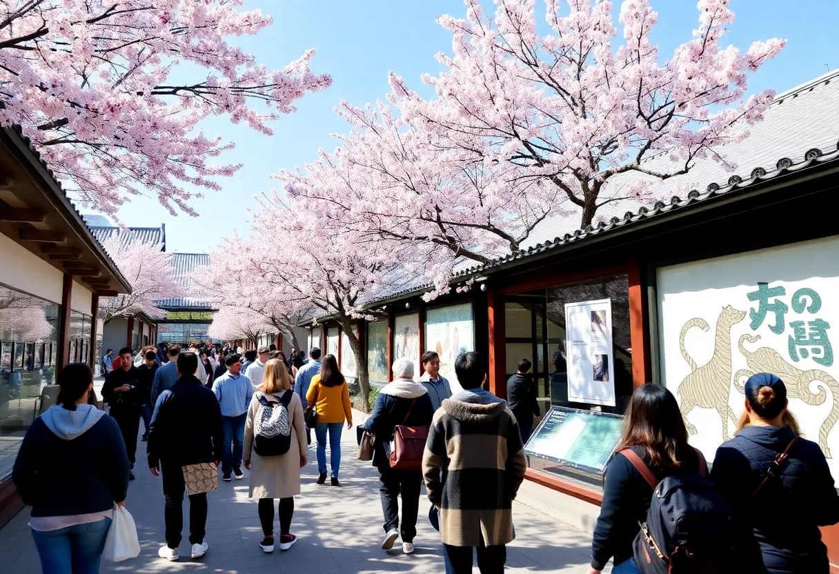 Cherry blossoms in bloom near Smithsonian Museum visitors