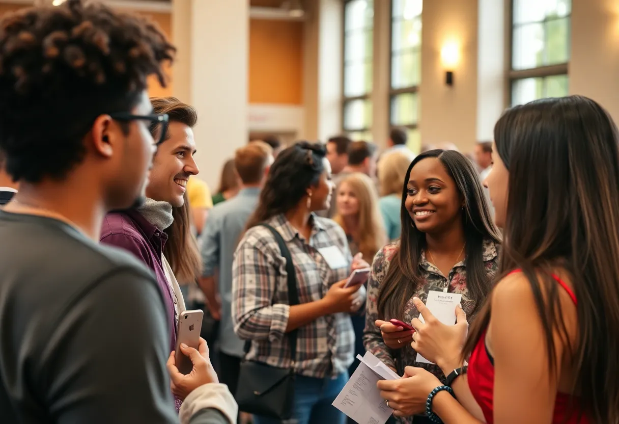 Community members networking at an event hosted by the Laurens Chamber of Commerce.