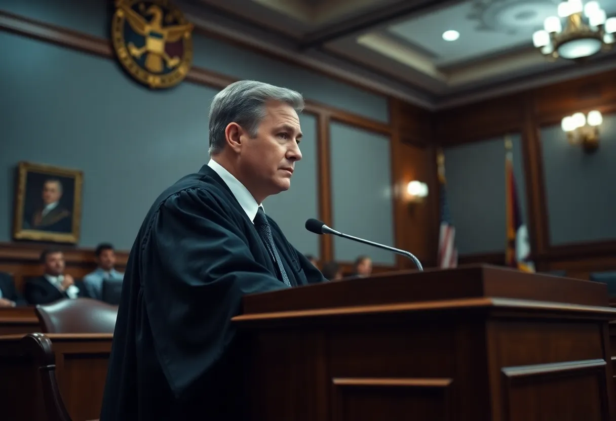 Judge deliberating in a courtroom about immigration and deportation issues