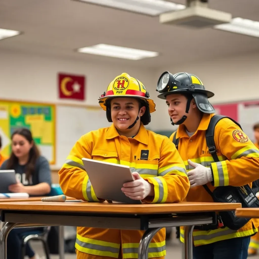 Students participating in a dual enrollment program, focusing on education and firefighting