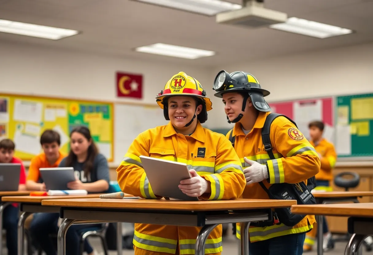 Students participating in a dual enrollment program, focusing on education and firefighting