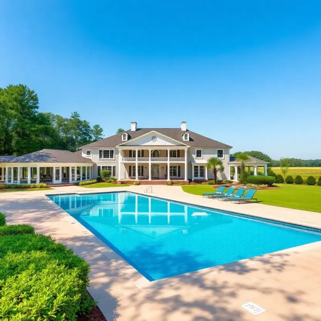 Luxury estate in Fountain Inn, South Carolina, featuring main house and expansive grounds.