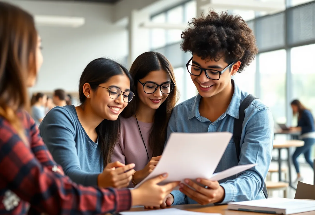 Diverse group of international students working together in an academic environment.