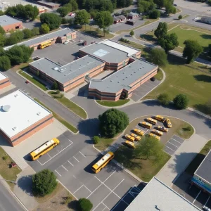 Aerial view of Laurens County School District's new transportation facilities.