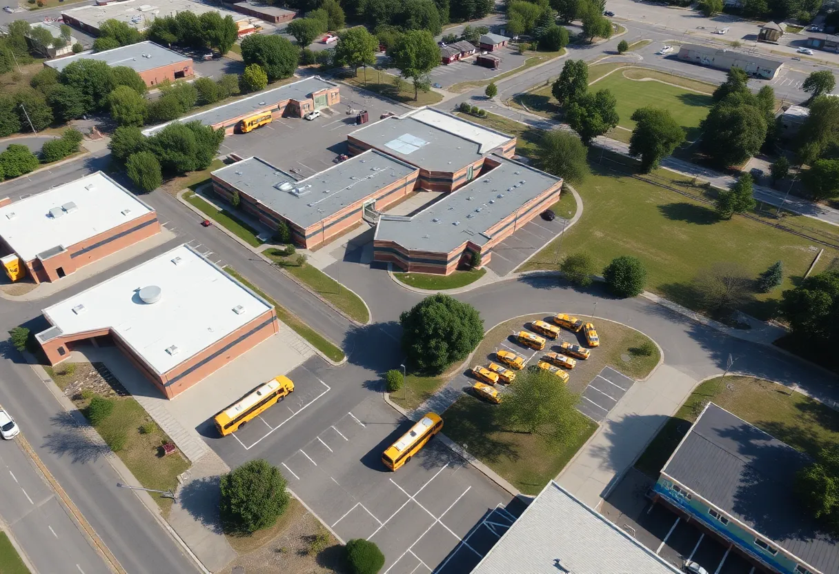 Aerial view of Laurens County School District's new transportation facilities.