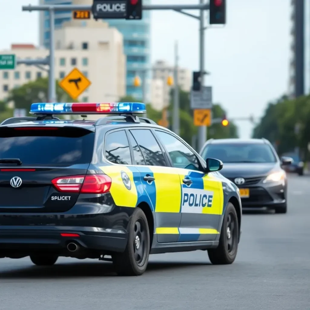Police car conducting road safety checks in Laurens