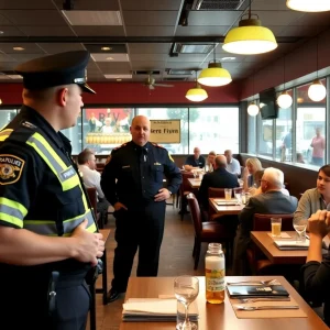 Police responding to a tense situation at a restaurant