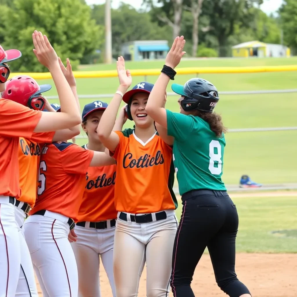 Newberry Wolves Softball team celebrating their victory on the field