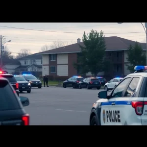 Police vehicles and officers responding to a standoff in Jonesville