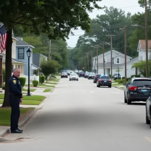 Quiet street in Pomaria, South Carolina after an unsettling incident