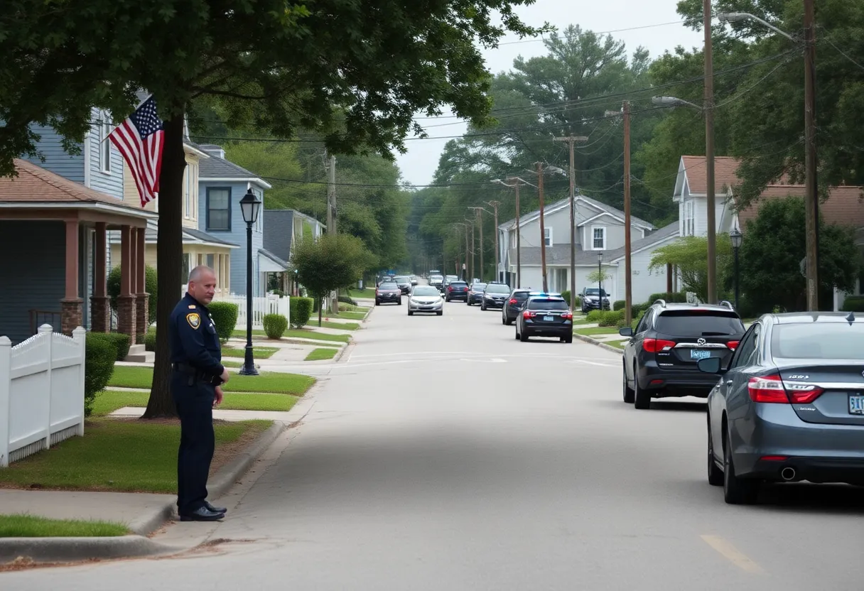 Quiet street in Pomaria, South Carolina after an unsettling incident
