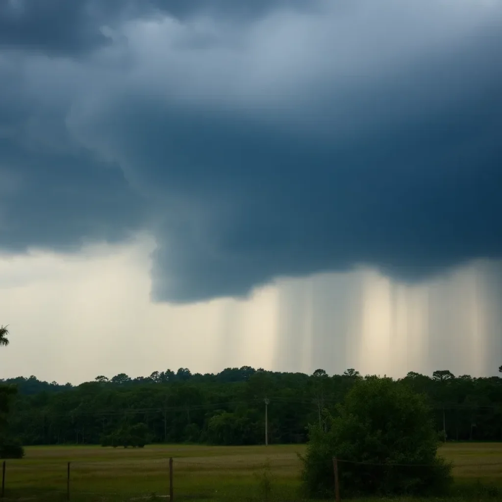 Stormy sky with strong winds over South Carolina landscape.